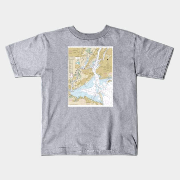 New York Harbor - Marine Navigation Nautical Chart Kids T-Shirt by Vidision Avgeek